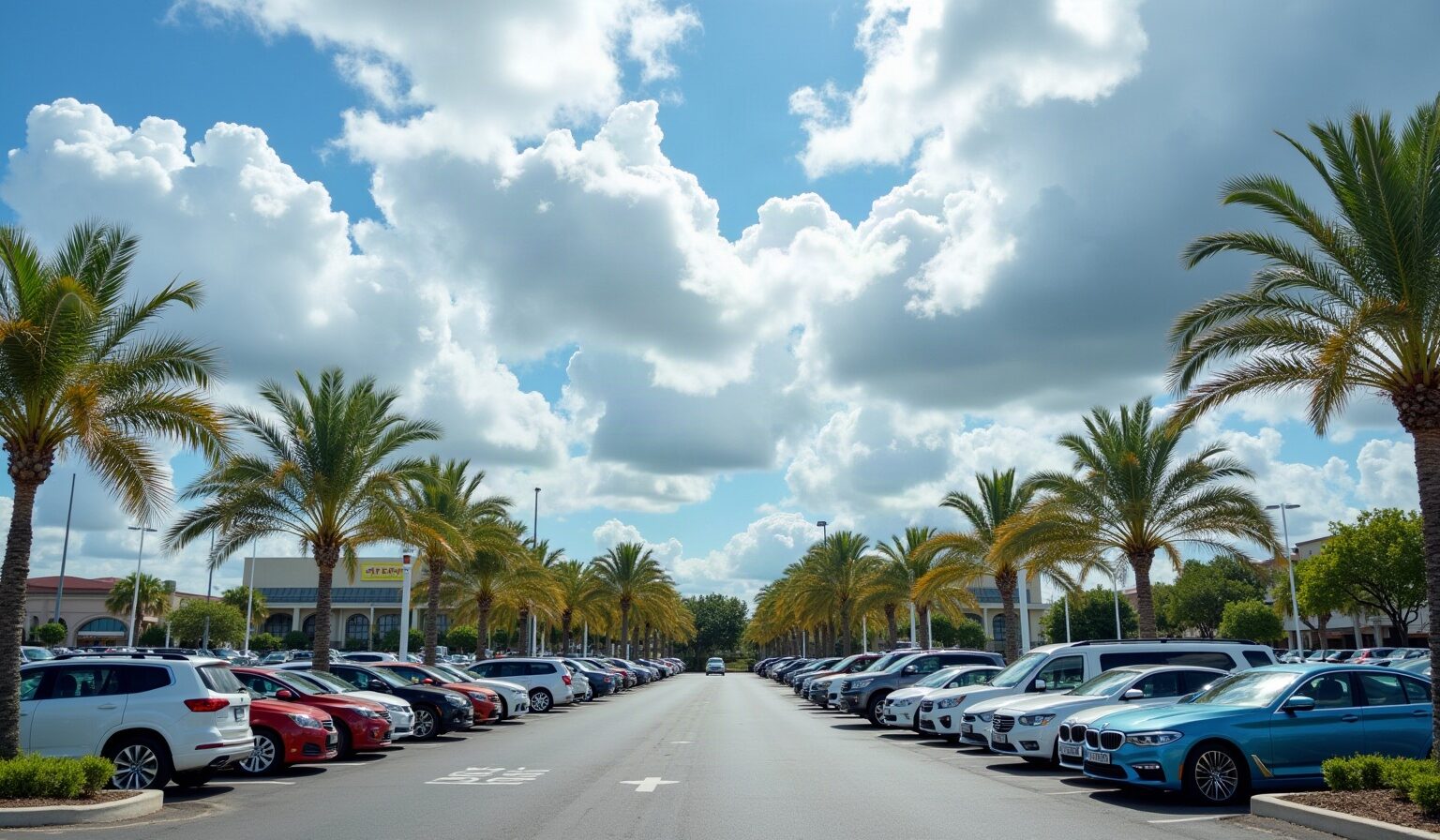 Parking en surface du centre commercial Destreland vu en hauteur